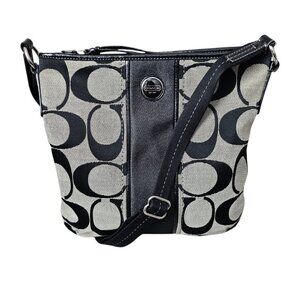 Coach SIGNATURE STRIPE Duffle Canvas Black Shoulder Crossbody Bag F21905 COA